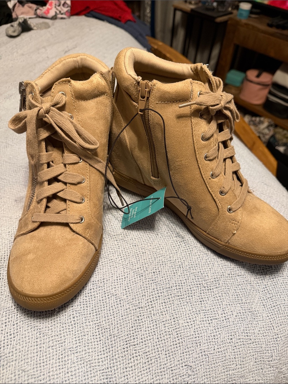 Maurices Tan Lace-Up Wedge Ankle Boots
